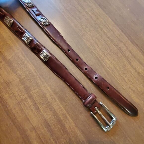 Fossil Womens Brown Leather Belt Size Small 37" Stud And Braid. 1" wide. BT2139 - Picture 5 of 12